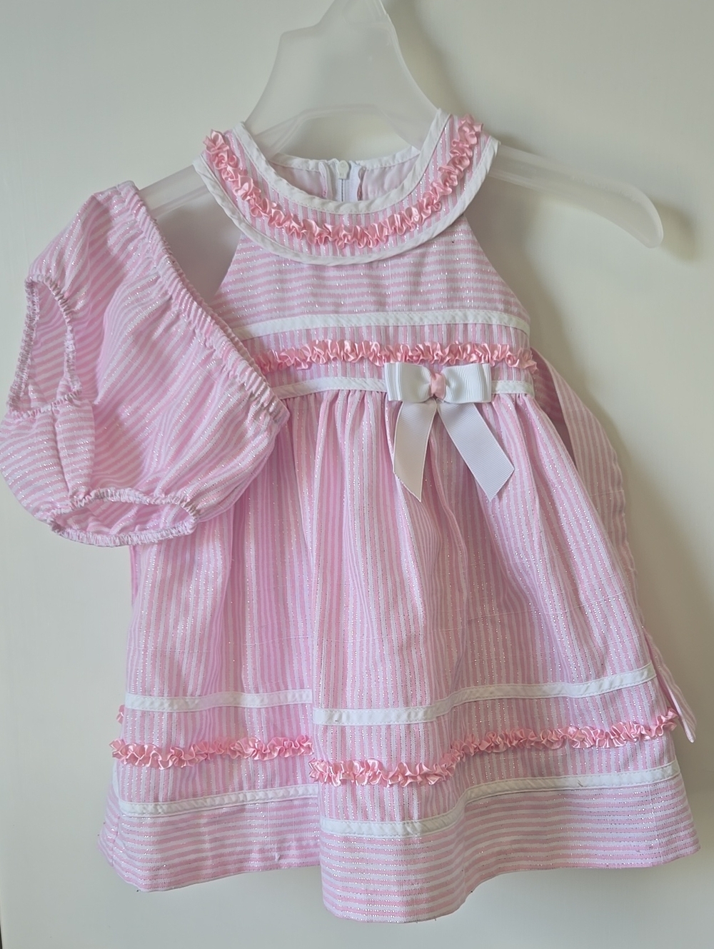 Adorable 12m Jessica Ann Pink & White Ruffled Dress with Bloomers
